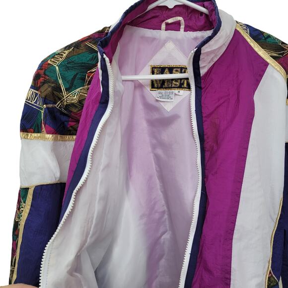 East West Vintage Bomber Nylon Windbreaker Full Zip Pink/Multi/Gold Women Sz M - Picture 7 of 8